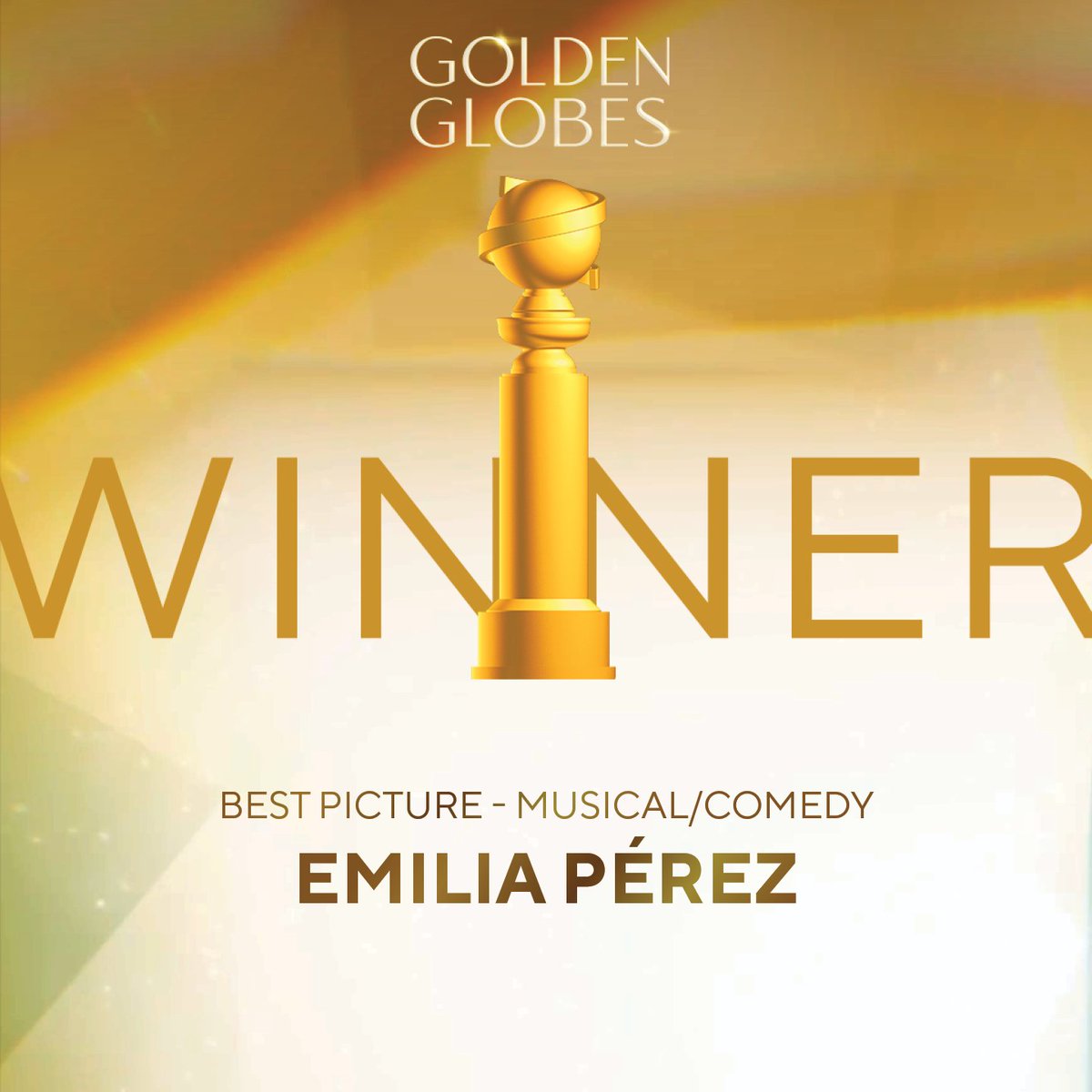 DRUMROLL PLEASE 🥁...

The #GoldenGlobes award for Best Picture – Musical/Comedy goes to Emilia Pérez!
