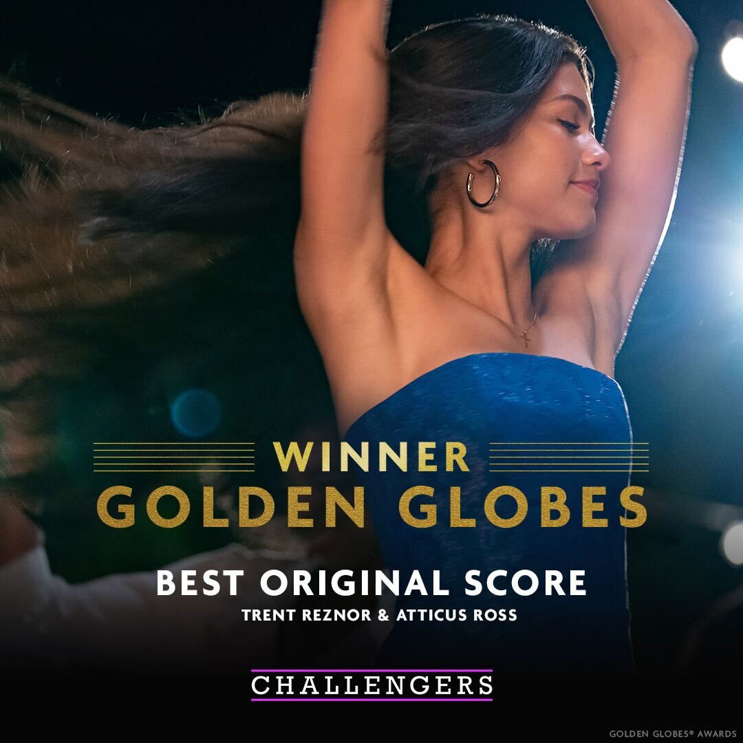 challengersmov's tweet image. Congrats to Trent Reznor and Atticus Ross on their Golden Globe win for Best Original Score.   #ChallengersMovie ✨ @goldenglobes