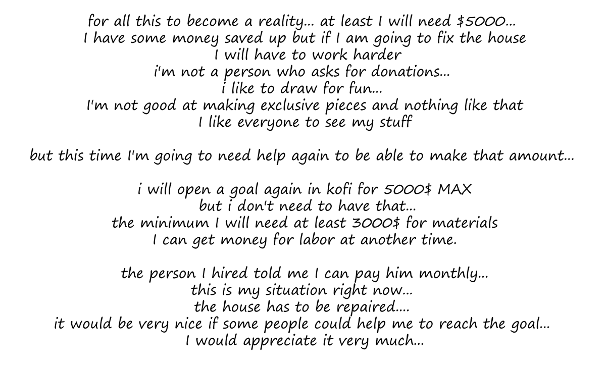 my current condition living in this house
almost 1 year since I moved here on January 26th my birthday...
here explains my situation
ko-fi.com/fairyfud