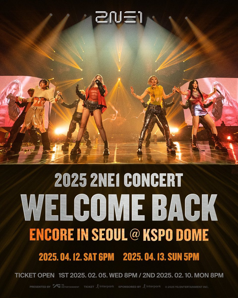 2NE1 had their “NEW EVOLUTION TOUR” in 2012 at Seoul Gymnastics Arena  (Renamed: KSPO Dome) and now they're back to have “WELCOME BACK” Encore  Concert on the dates of April 12-13., image size:960x1200