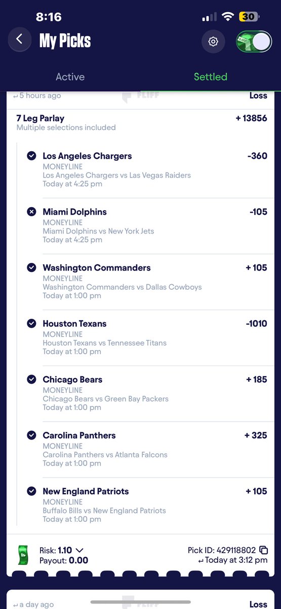 When Miami loses to the jets and sells my demon parlay