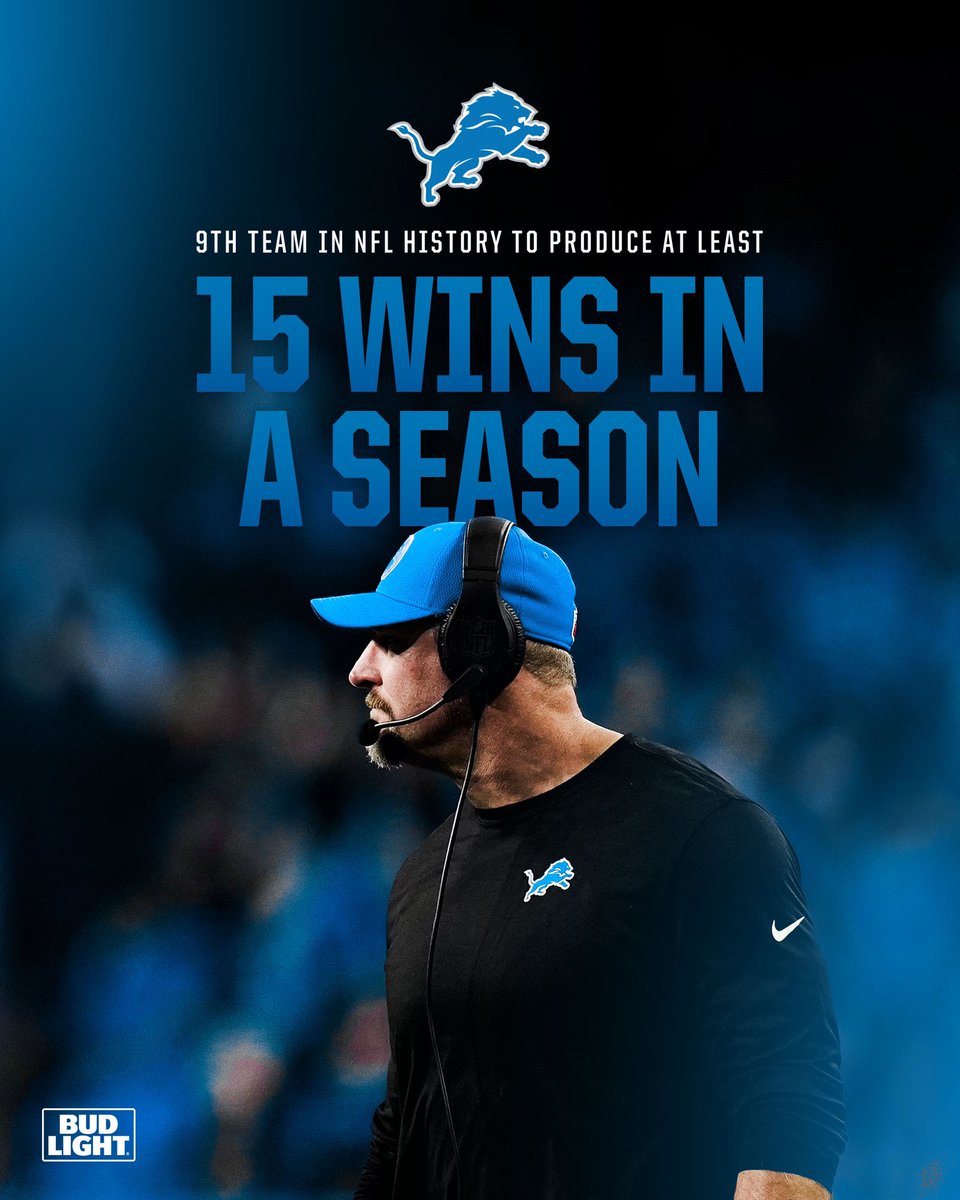 The 2024 <a href="/Lions/">Detroit Lions</a> are the 9th team in <a href="/NFL/">NFL</a> history to win 15 games in a season.

#OnePride