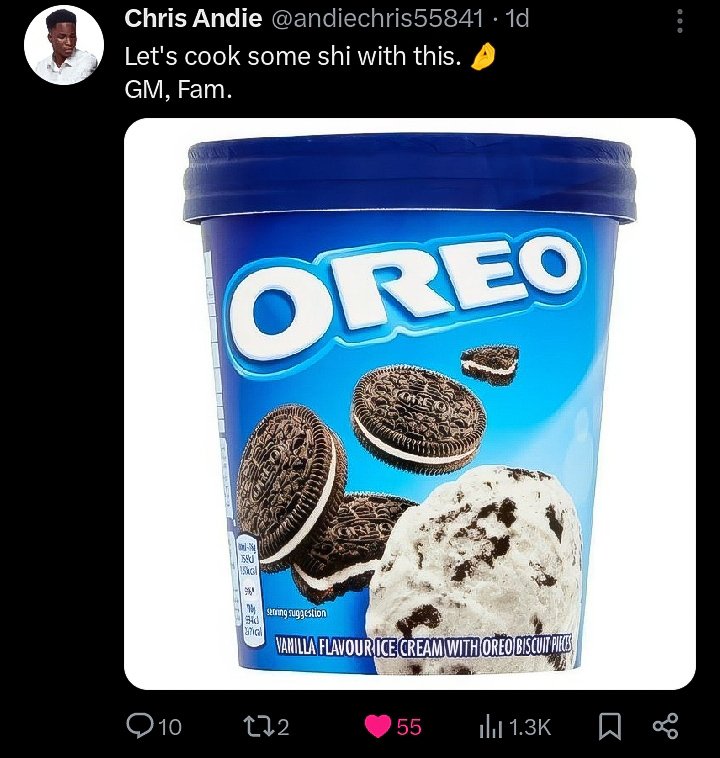 oniemmvnuel01's tweet image. 📍 I saw this post on x by Sir @andiechris55841, and here's what I can draft from it for @Oreo
#GraphicDesignForBrands #CreativeDesignSolutions #SocialMediaDesignExpert #BusinessBrandingDesign #CustomVisualDesigns #ProfessionalGraphicDesigner