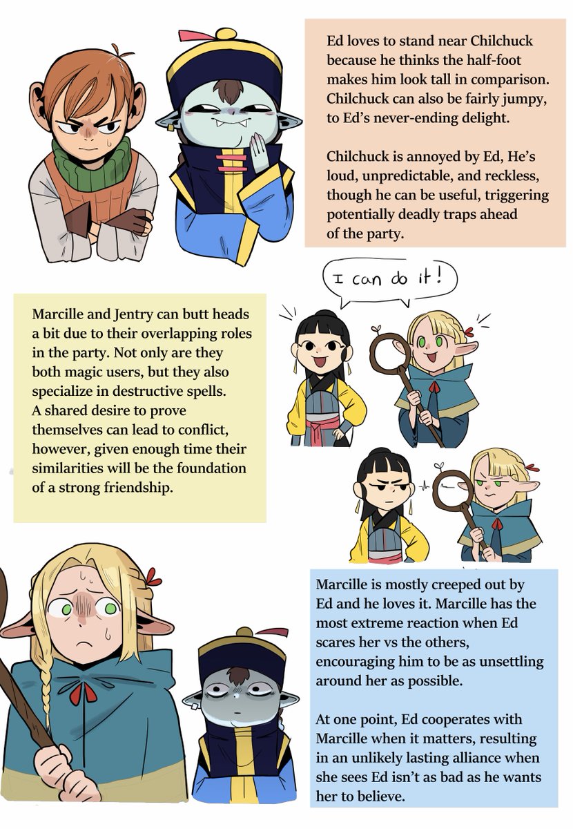 Rainy Nomad (@fallenoffplanet) on Twitter photo Some character dynamic thoughts
#jentrychauvstheunderworld #dungeonmeshi Some character dynamic thoughts
#jentrychauvstheunderworld #dungeonmeshi