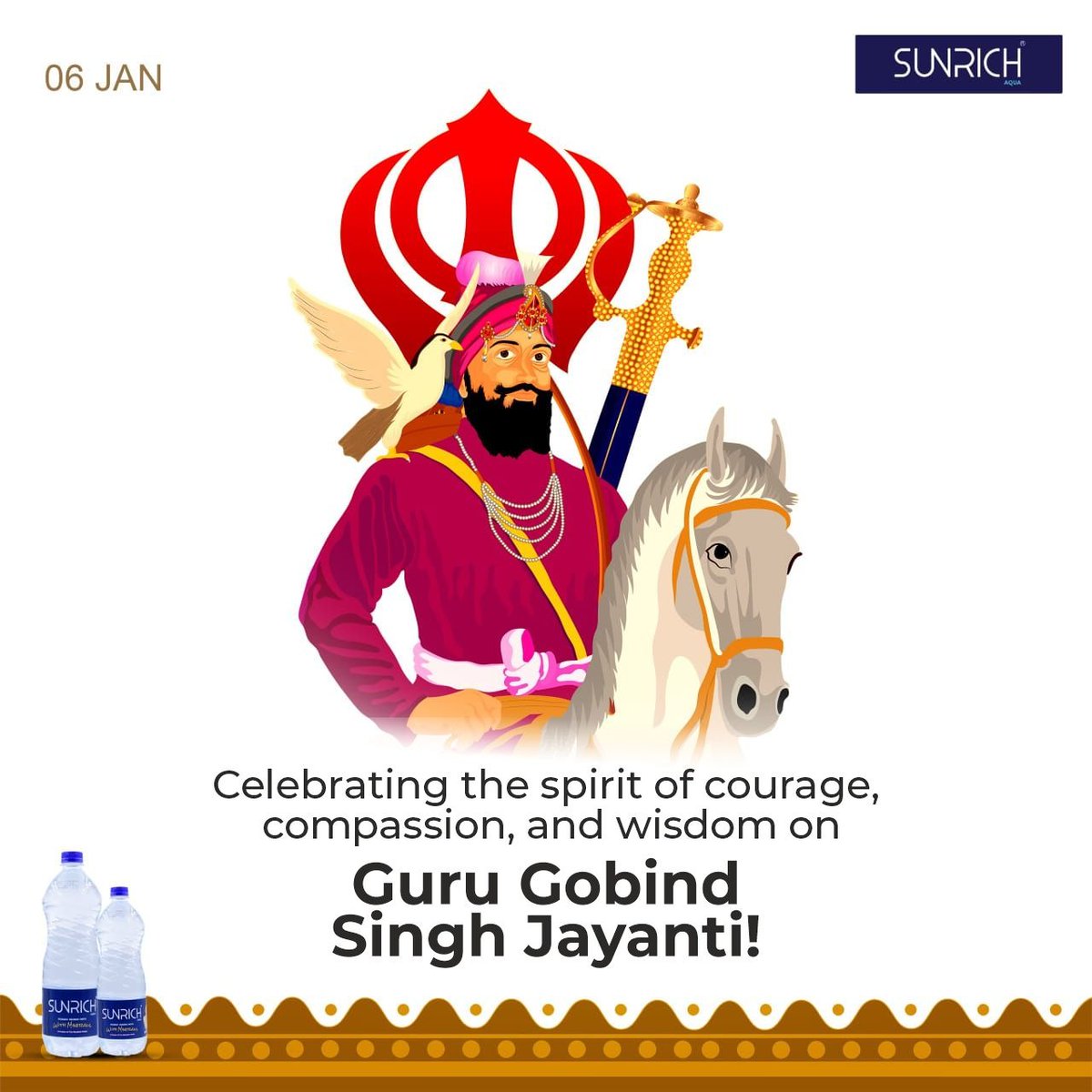 SunrichAqua's tweet photo. Celebrating the spirit of courage, compassion, and wisdom on Guru Gobind Singh Jayanti!
.
.
#sunrichaqua #packageddrinkingwater #mineralwater #bestdrinkingwater #drinkpure #livemore #trusterwater #goodhealth #latur #baikakajigrou https://t.co/ZfmVwjerZI