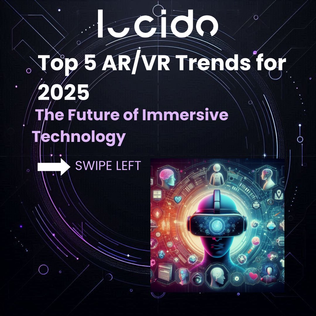 Lucido_life's tweet photo. Here are Lucido’s top predictions for the future of AR and VR technology in 2025. These insights highlight the transformative trends and innovations we expect to shape the industry in the coming year. Take a look!

Part 1

#lucido #lucidoinc #ar #vr #future #purplepeople https://t.co/F7jJTXhPEt