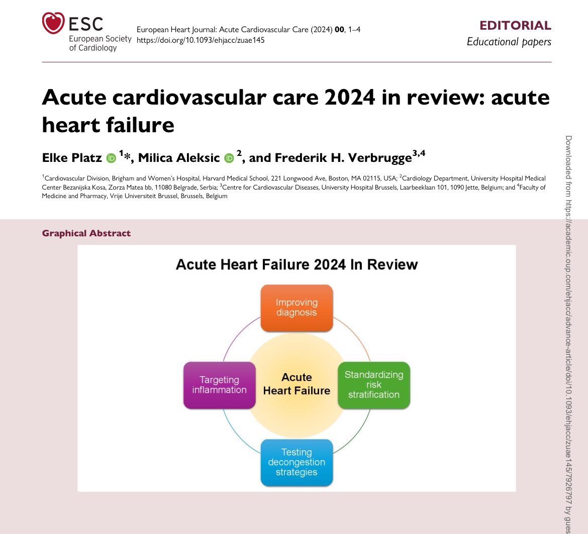 📌Insuficiencia Cardiaca aguda en el 2024

•Mejorando el diagnóstico
-CoDE-HF
-LUCK score

•Estratificación de riesgo estandarizada y atención personalizada
-COACH trial

•Estrategias para evaluar la congestión 
-ENACT-HF
-PUSH-HF

•La inflamación como objetivo
-CORTAHF
