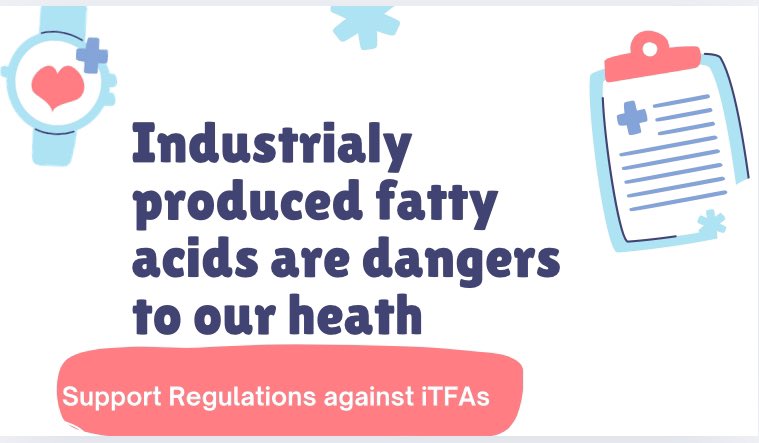 HealthReliefan3's tweet image. Industrially produced trans fats increase the risk of cardiovascular diseases, stroke, and diabetes. We support WHO’s #Replace initiative aims to eliminate these harmful fats from our food supply. Let’s support Regulations against iTFAs
 #TransFats #PublicHealth #WHO