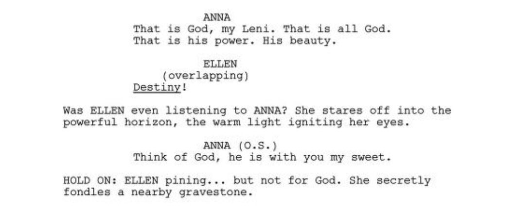 ellenorlok's tweet photo. @Pseudo_Dionysos in the same way it’s ambiguous on how much ellen actually reciprocates orlok’s feelings, imo there’s def an undercurrent of something with anna/ellen. in the script ellen is portrayed as yearning about or near anna a few times; it may add another reason on why fredrich hates her https://t.co/LnGqjto499