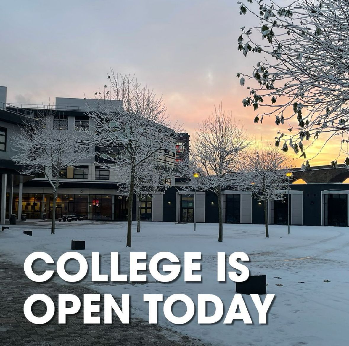 Burnley College is OPEN to Students, Staff, Employers and Visitors as normal, despite the adverse weather conditions.

Please prioritise your safety when making your journey and only travel if it is safe to do so.

Monitor our official social media accounts for updates.