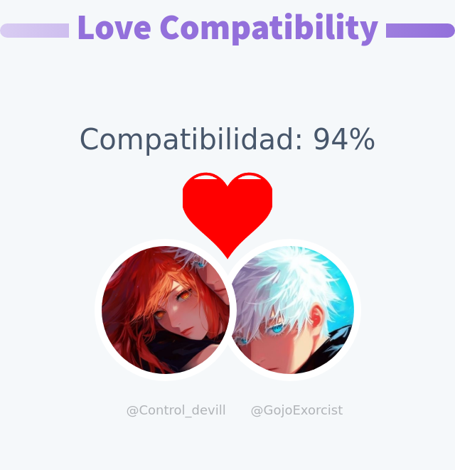 Control_devill's tweet image. Mi Compatibilidad Amorosa con @GojoExorcist es del 94%

➡️ infinityweet.me/love-calculato…