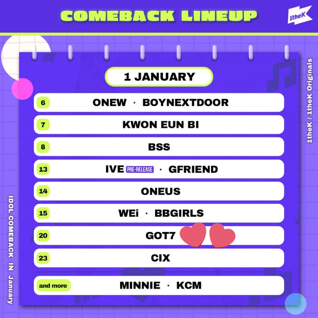 OneAhgaseGOT7's tweet image. 1 the K released the Comeback Lineup for January with GOT7! 💚

Support GOT7 by donating through this form (PayPal etc.): docs.google.com/forms/d/e/1FAI…

Your donations will help us purchase albums for fellow Ahgaphoenixes who are unable to afford them but are ready to stream and…
