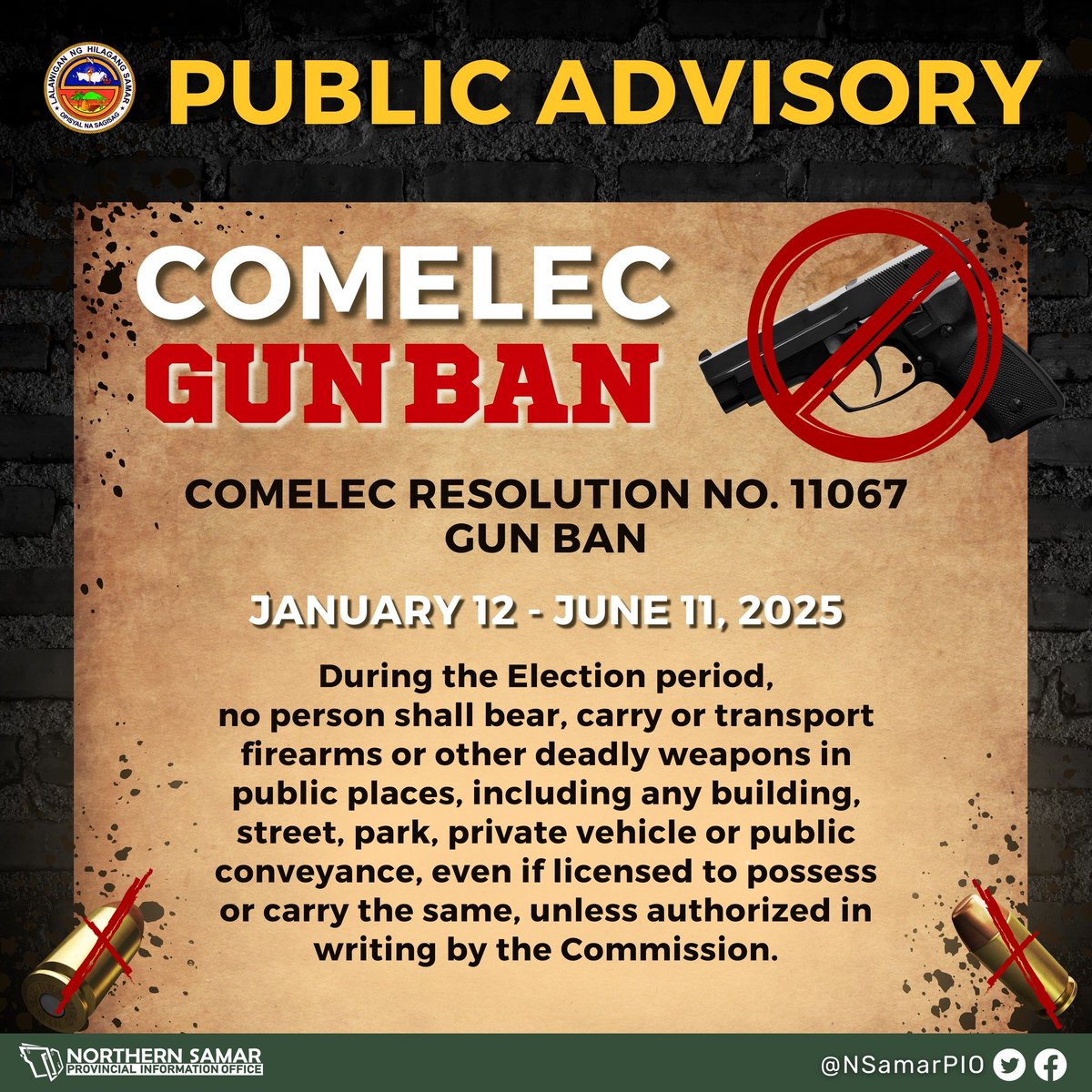 nsamarpio's tweet photo. Gun Ban starts on January 12, 2025 https://t.co/yXNEQbetBZ
