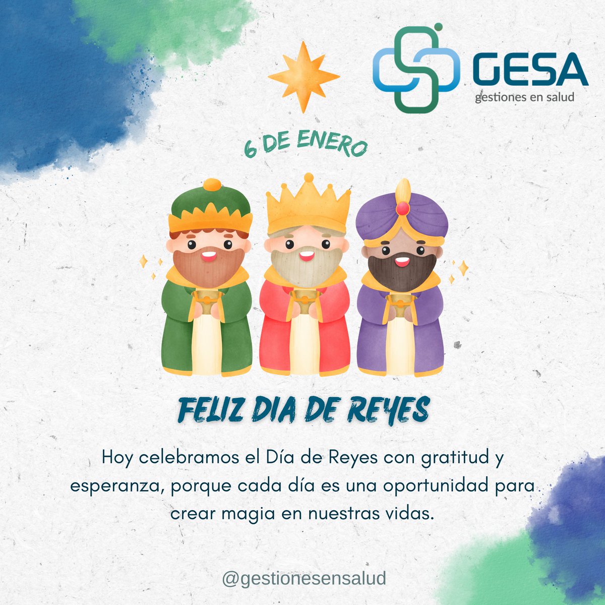 GESTIONESSALUD's tweet photo. 👑✨ En el Día de Reyes, celebramos la esperanza de un futuro lleno de salud y bienestar para todos. 🌟 ¡Que la magia de este día nos inspire a alcanzar nuevos logros en pro de la salud y la calidad de vida!

#DíaDeReyes #SaludParaTodos #GestionesEnSalud #Bienestar https://t.co/2hMoI3kE2T