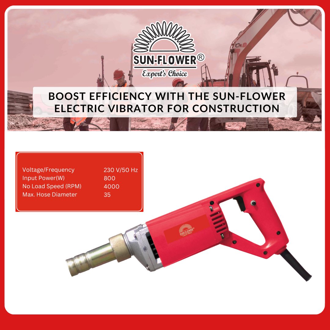 Powertextool's tweet image. Achieve Perfect Compaction with Sun-Flower Electric Vibrator . #VibrationPower #HeavyDutyPerformance #EfficientWork #PrecisionTools #WorkSmarterNotHarder #ToolInnovation #PowerToolsForTheWin #ConstructionTools #ToolPower #WorkplaceEfficiency #construction #constructionworker