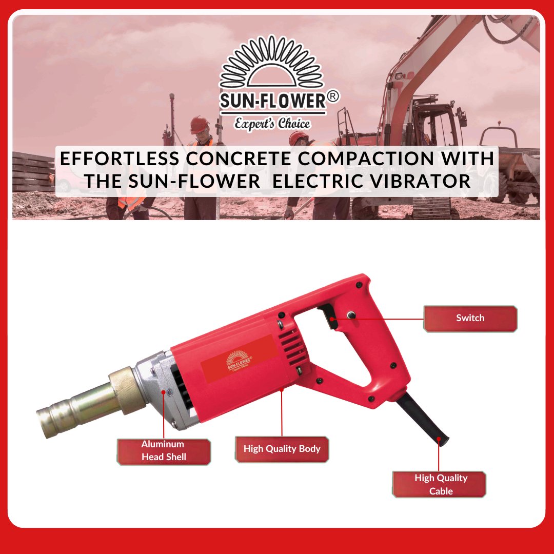 Powertextool's tweet image. Achieve Perfect Compaction with Sun-Flower Electric Vibrator . #VibrationPower #HeavyDutyPerformance #EfficientWork #PrecisionTools #WorkSmarterNotHarder #ToolInnovation #PowerToolsForTheWin #ConstructionTools #ToolPower #WorkplaceEfficiency #construction #constructionworker