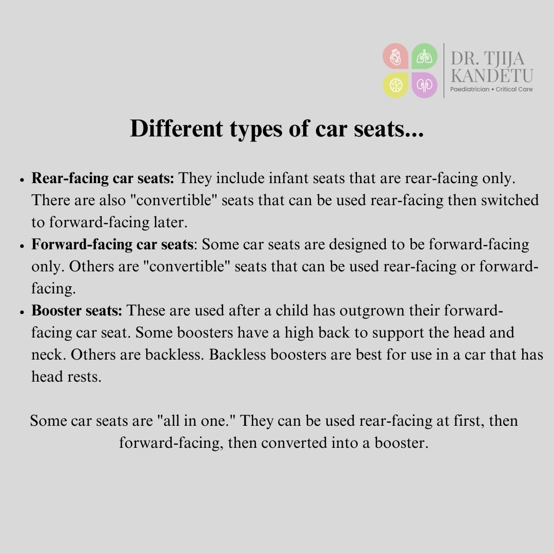 TjijaKand's tweet image. Each year, children are killed or injured in motor vehicle accidents with many of them being unrestrained passengers.
Injuries can be prevented by the proper use car seats while travelling.
A car seat is the best way to keep your baby or child safe in the car.