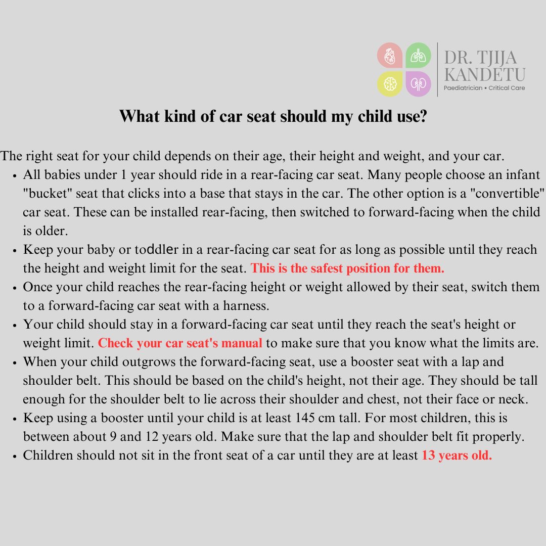 TjijaKand's tweet image. Each year, children are killed or injured in motor vehicle accidents with many of them being unrestrained passengers.
Injuries can be prevented by the proper use car seats while travelling.
A car seat is the best way to keep your baby or child safe in the car.