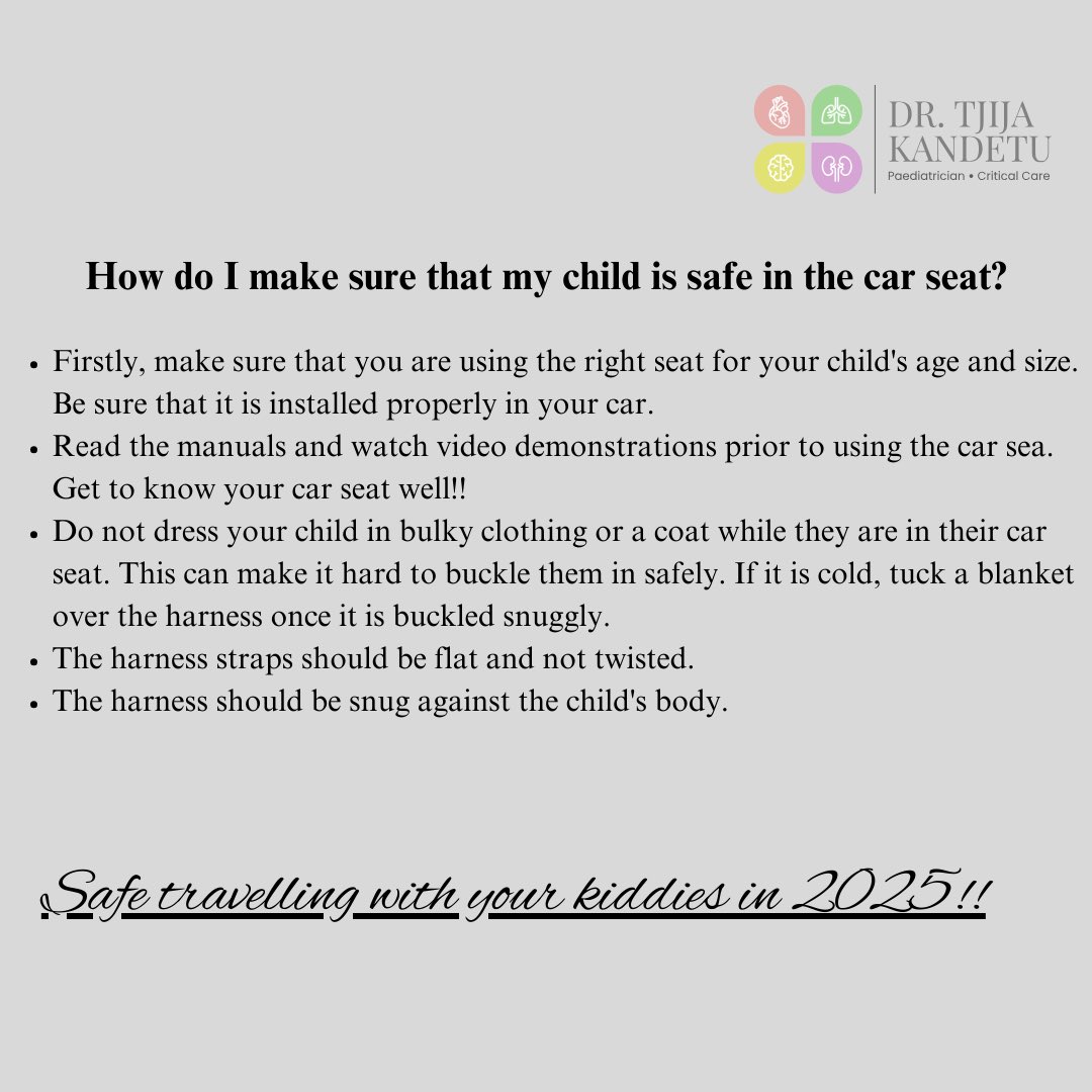 TjijaKand's tweet image. Each year, children are killed or injured in motor vehicle accidents with many of them being unrestrained passengers.
Injuries can be prevented by the proper use car seats while travelling.
A car seat is the best way to keep your baby or child safe in the car.