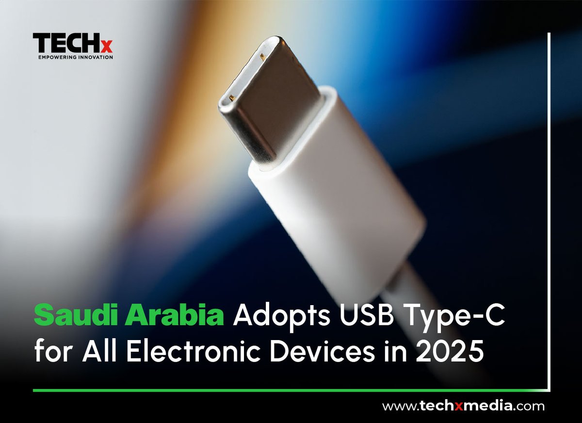 TECHxMediaUAE's tweet image. 🇸🇦 Saudi Arabia mandates USB Type-C as the standard charging port for electronic devices starting Jan 1, 2025, aiming to enhance convenience, cut costs, and reduce e-waste.🌿
Read More: techxmedia.com/en/saudi-arabi…
#Sustainability #USBTypeC #Innovation #SaudiVision2030
