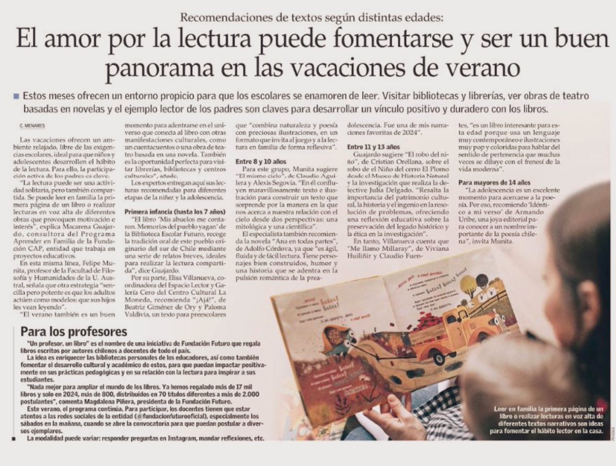 Arturo Navarro Ceardi (@info_navarro) on Twitter photo Para bien leer en el verano. Recomendaciones para niños, jóvenes y profesores en <a href="/VCT_ElMercurio/">VCT El Mercurio</a>
<a href="/CCPLM/">Centro Cultural La Moneda</a> <a href="/profeclaudio_cl/">Claudio Fuentes S.</a> <a href="/CE_Aguilera_A/">Claudio Aguilera</a> <a href="/palomavaldivia/">paloma valdivia</a> <a href="/ColegioProfes/">Colegio de Profesoras y Profesores de Chile</a> <a href="/Placer_Lectura/">ElPlacerdelaLectura</a> Para bien leer en el verano. Recomendaciones para niños, jóvenes y profesores en <a href="/VCT_ElMercurio/">VCT El Mercurio</a>
<a href="/CCPLM/">Centro Cultural La Moneda</a> <a href="/profeclaudio_cl/">Claudio Fuentes S.</a> <a href="/CE_Aguilera_A/">Claudio Aguilera</a> <a href="/palomavaldivia/">paloma valdivia</a> <a href="/ColegioProfes/">Colegio de Profesoras y Profesores de Chile</a> <a href="/Placer_Lectura/">ElPlacerdelaLectura</a>