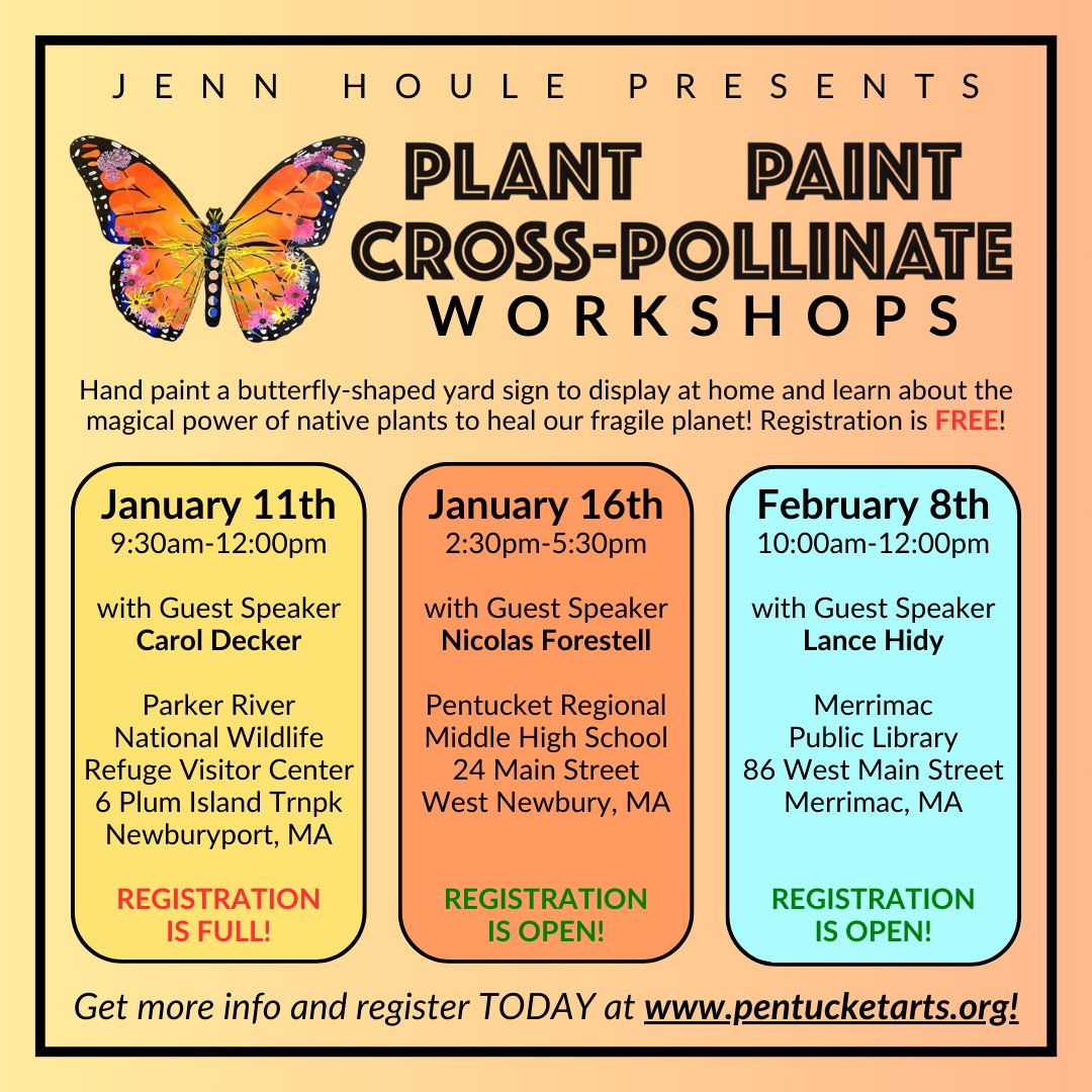 Join Jenn Houle at her Plant, Paint, Cross-Pollinate workshops for a fun &amp; educational experience. Don't miss out on this unique opportunity to learn &amp; create! Register today at pentucketarts.org!

#PlantNative #PublicArt #ConservationEducation #PentucketArtsFoundation