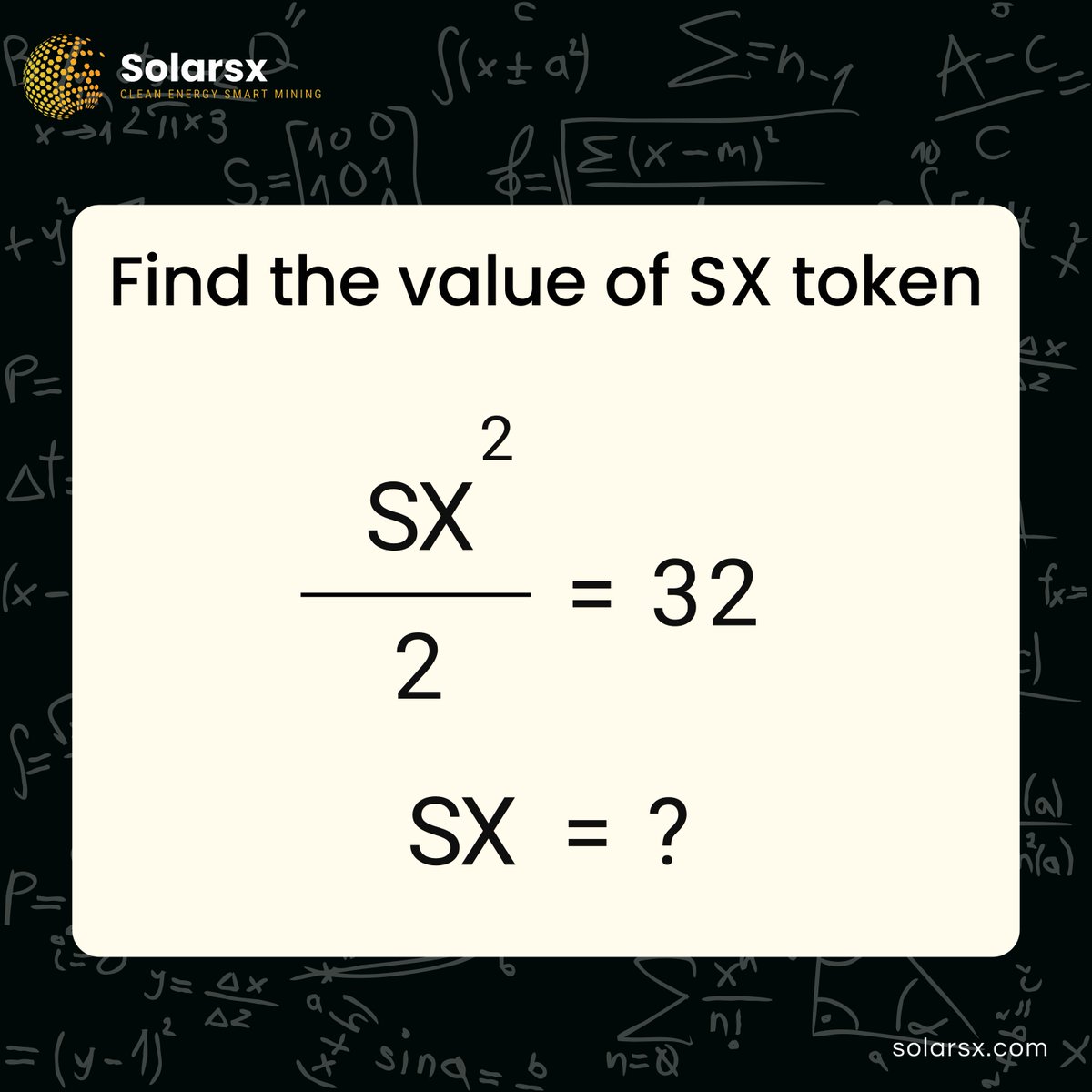 Solarsx04's tweet photo. Math + Mining = Fun! ๐งฎ Can you crack the value of SX? Let's see how fast you are! ๐ #SolarSX #CryptoPuzzle https://t.co/5hQrtu4x26