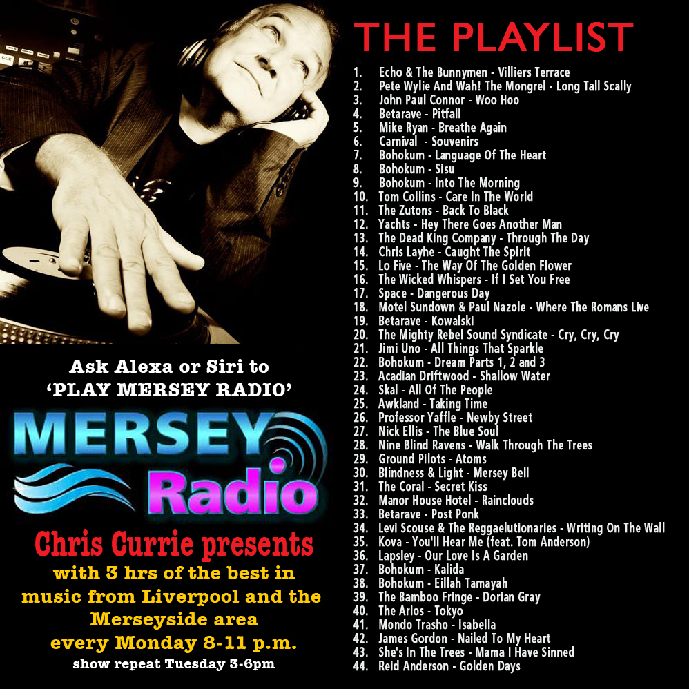 Chris Currie (@currieradioshow) on Twitter photo Happy Musical New Year here's another 3hr odyssey of Mersey musical delights on <a href="/MerseyRadio/">Mersey Radio</a> incl. Feat. Artist: BETARAVE + Feat. Album: LIMINAL SPACE by BOHOKUM
<a href="/reidandersonX/">Reid Anderson</a> <a href="/shesinthetrees/">She´s In The Trees</a> <a href="/Leviscouse/">Levi Scouse</a> <a href="/vnsdmlo/">venus demilo</a> <a href="/ToffeeYaffle/">Professor Yaffle</a> <a href="/GroundPilotsUK/">GroundPilots.co.uk</a> <a href="/gerryculligan/">gerry culligan and the bamboo fringe</a> Happy Musical New Year here's another 3hr odyssey of Mersey musical delights on <a href="/MerseyRadio/">Mersey Radio</a> incl. Feat. Artist: BETARAVE + Feat. Album: LIMINAL SPACE by BOHOKUM
<a href="/reidandersonX/">Reid Anderson</a> <a href="/shesinthetrees/">She´s In The Trees</a> <a href="/Leviscouse/">Levi Scouse</a> <a href="/vnsdmlo/">venus demilo</a> <a href="/ToffeeYaffle/">Professor Yaffle</a> <a href="/GroundPilotsUK/">GroundPilots.co.uk</a> <a href="/gerryculligan/">gerry culligan and the bamboo fringe</a>