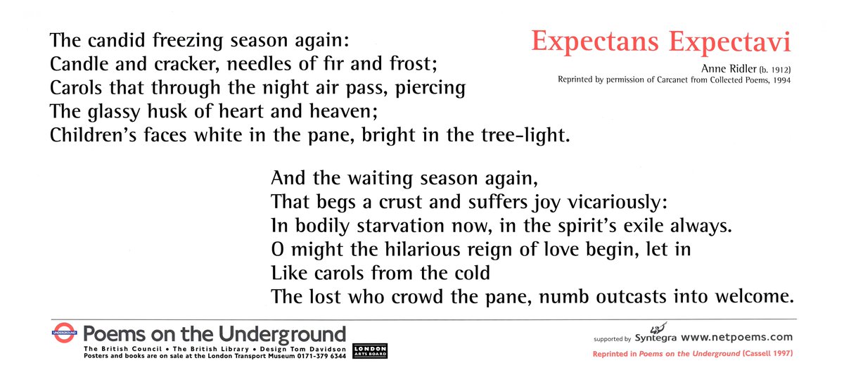 Poem of the Day: Expectans Expectavi by Anne Ridler poemsontheunderground.org/expectans-expe…