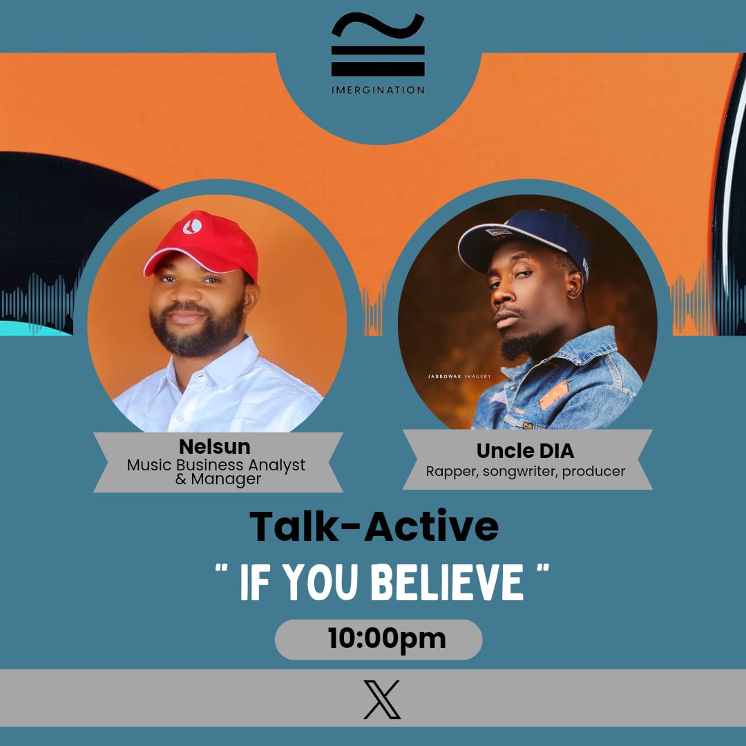 Adapioyi's tweet photo. "If you believe" in yourself, it will be evident in your actions.

Tonight by 10pm on the #Talkactive space, @uncle_DIA &amp; I shall be discussing some faith decisions that Artists, music Executives &amp; Proffesionals need to demonstrate consistently as a sign of conviction. https://t.co/hZi90x4h7u