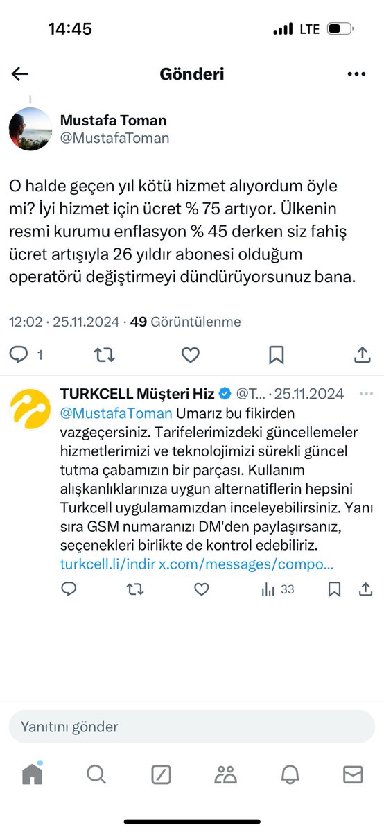 Düşündürmekle kalmadılar 26 yıl sonra başka operatöre geçmemi sağladılar. Aynı hizmeti yarı fiyata alıyorum şimdi. Herkese de tavsiye ederim.