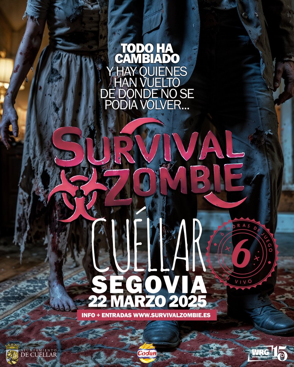 ¡NUEVO ANUNCIO! El brote zombie ha llegado a Cuéllar, en Segovia. Los supervivientes trabajan duro por sobrevivir pero la situación está tensa como un cable de acero. ¡Únete a sus filas, tienes 6 increíbles horas de juego! Empadronados 19.90€
#survivalzombie #zombies #segovia