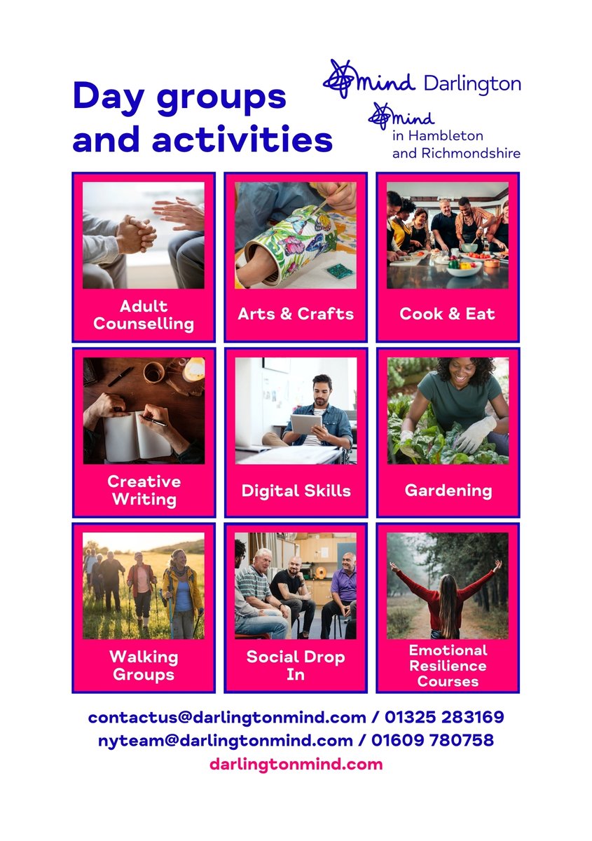 Darlington Mind (@darlingtonmind) on Twitter photo Have you made it your mission to take charge of your mental health this year? Contact us to see how we can help you.
Give us a call or an email to find out more info!
01325 283169
contactus@darlingtonmind.com
#mentalhealthsupport #darlington #mentalhealthmatters #selfcare Have you made it your mission to take charge of your mental health this year? Contact us to see how we can help you.
Give us a call or an email to find out more info!
01325 283169
contactus@darlingtonmind.com
#mentalhealthsupport #darlington #mentalhealthmatters #selfcare