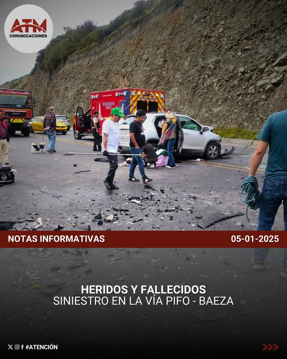 ATMNoticiasEc's tweet photo. #Accidente | Siniestro de tránsito en la vía Pifo - Baeza deja 2 fallecidos y 8 heridos.

ℹ️ Lee los detalles aquí👇
https://t.co/NJaDEJSuvJ https://t.co/U4Zrjvm765