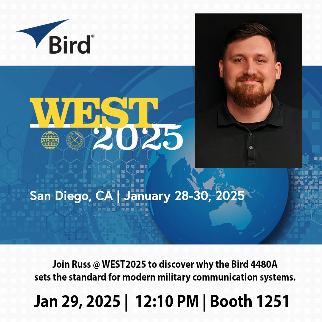 Join Russ at #AFCEAWEST2025 to explore how the Bird 4480A Wattmeter is redefining RF power measurement for military systems. 📅 Jan 29 | Booth 1251     
Learn More! ow.ly/u4LW50UyQL5