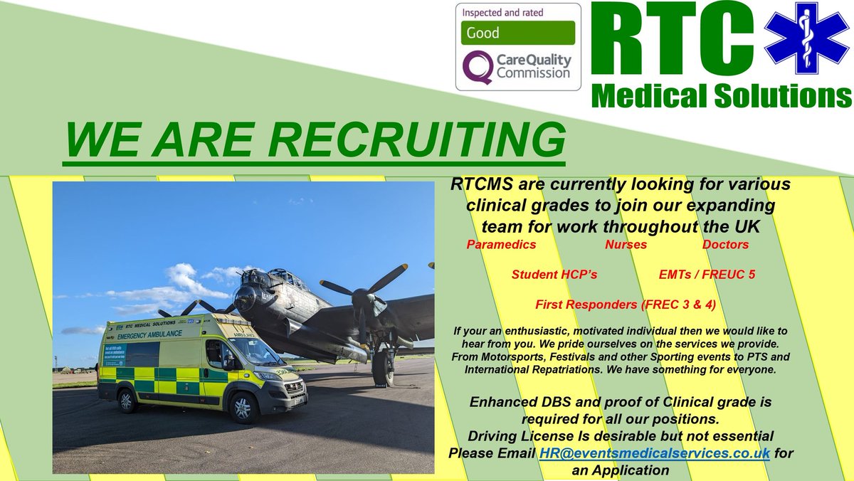 RoundTheClockFA's tweet image. Are you looking for a new challenge? We are a leading provider of event medical cover, ambulance repatriations and medical training and we are looking for staff of all medical grades. Interested? Please email hr@eventsmedicalservices.co.uk for more information.