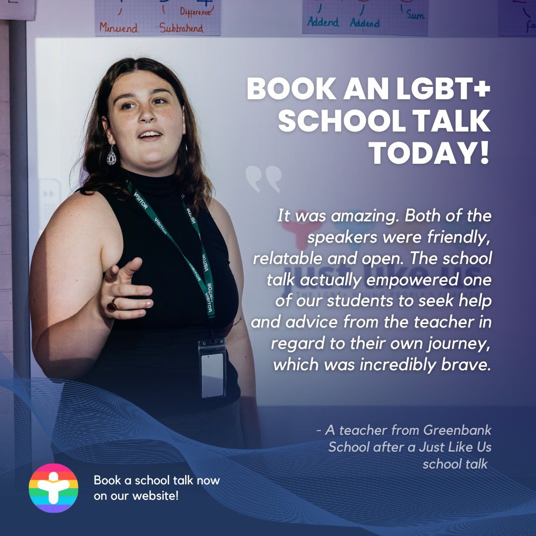 Make LGBT+ History Month unforgettable this February by booking a school talk with Just Like Us!🌈

By booking a school talk, your students can hear firsthand from our inspiring LGBT+ ambassadors who share personal experiences, promoting understanding and celebrating diversity🫶
