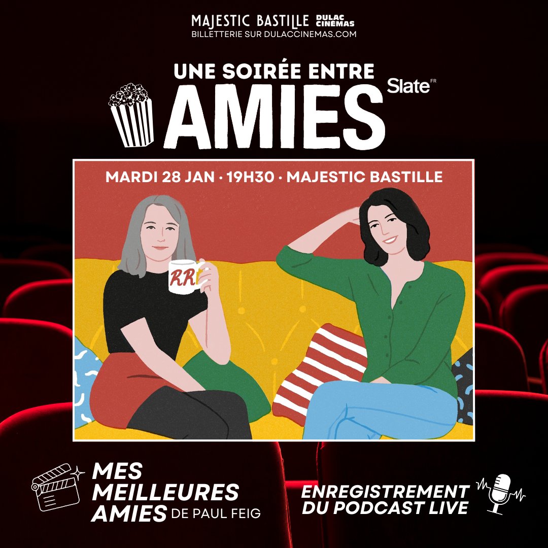 Dulac Cinémas (@dulaccinemas) on Twitter photo 👯♀️ ❤️ 𝐔𝐧𝐞 𝐬𝐨𝐢𝐫𝐞́𝐞 𝐞𝐧𝐭𝐫𝐞 𝐀𝐌𝐈𝐄𝐒... 𝐚𝐮 𝐜𝐢𝐧𝐞́𝐦𝐚 !
📅 MARDI 28 JANVIER À 19H30
📍 <a href="/MajBastille/">Majestic Bastille</a>
⭐️ Au programme : Projection du film 𝑴𝑬𝑺 𝑴𝑬𝑰𝑳𝑳𝑬𝑼𝑹𝑬𝑺 𝑨𝑴𝑰𝑬𝑺 et enregistrement d'un épisode du podcast
-
🎟 : bit.ly/SoiréeAmiesBas… 👯♀️ ❤️ 𝐔𝐧𝐞 𝐬𝐨𝐢𝐫𝐞́𝐞 𝐞𝐧𝐭𝐫𝐞 𝐀𝐌𝐈𝐄𝐒... 𝐚𝐮 𝐜𝐢𝐧𝐞́𝐦𝐚 !
📅 MARDI 28 JANVIER À 19H30
📍 <a href="/MajBastille/">Majestic Bastille</a>
⭐️ Au programme : Projection du film 𝑴𝑬𝑺 𝑴𝑬𝑰𝑳𝑳𝑬𝑼𝑹𝑬𝑺 𝑨𝑴𝑰𝑬𝑺 et enregistrement d'un épisode du podcast
-
🎟 : bit.ly/SoiréeAmiesBas…