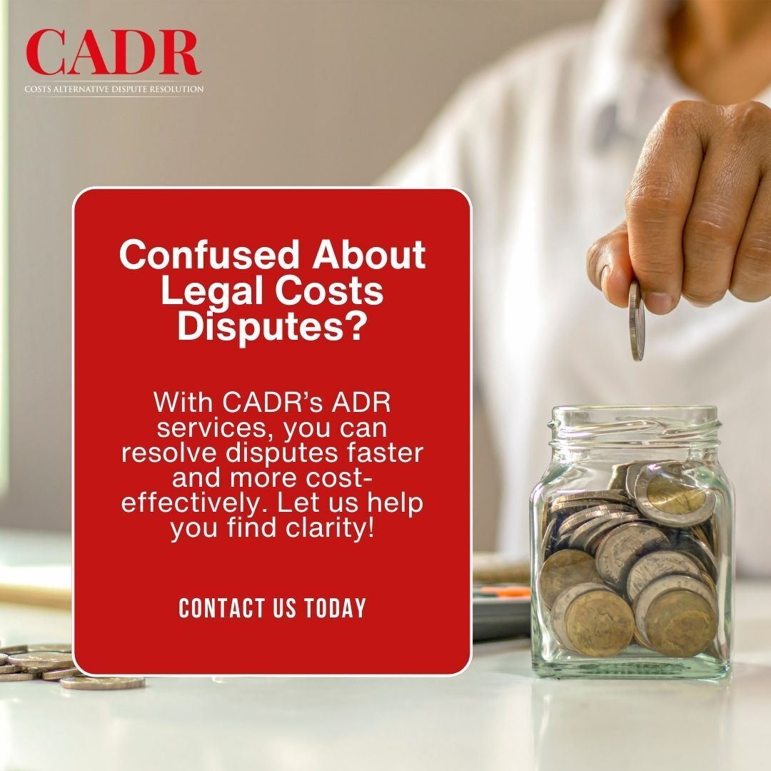 CostsADR's tweet photo. Confused about where to start with legal costs disputes? 🤔 With CADR’s expertise, you can achieve faster, cost-effective resolutions. Discover clarity and peace of mind with our tailored services ✨⚖️ https://t.co/TjtnrD1jkI