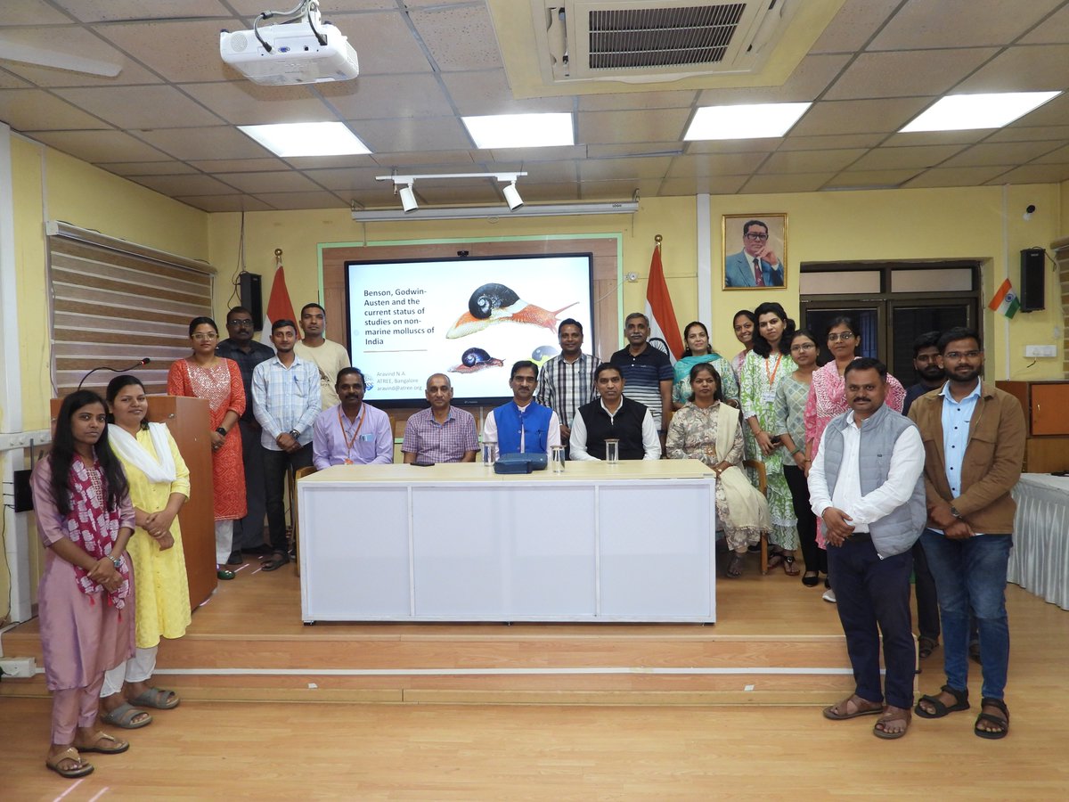 Zoological Survey of India, WRC, Pune (@zsiwrcpune) on Twitter photo An insightful talk on "Indian Non-marine Molluscs" by renowned malacologist Dr. Arvind N.A from ATREE, Bangalore at WRC today! 🐚 His one hour lecture highlighted current status of these animals. A must-listen for all naturalists!
<a href="/moefcc/">MoEF&CC</a>
<a href="/ZoologicalI/">Zoological Survey of India</a>
<a href="/atree_org/">ATREE</a>
<a href="/naaravind/">Aravind Madhyastha</a> An insightful talk on "Indian Non-marine Molluscs" by renowned malacologist Dr. Arvind N.A from ATREE, Bangalore at WRC today! 🐚 His one hour lecture highlighted current status of these animals. A must-listen for all naturalists!
<a href="/moefcc/">MoEF&CC</a>
<a href="/ZoologicalI/">Zoological Survey of India</a>
<a href="/atree_org/">ATREE</a>
<a href="/naaravind/">Aravind Madhyastha</a>