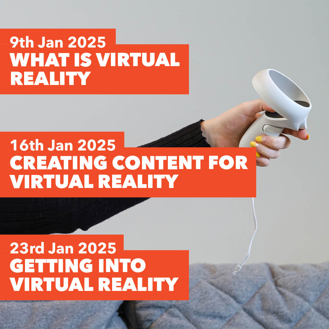 We're hosting a range of VR courses this month! 📣 

Join us to learn about: 

🟣 What is Virtual Reality
🟣 Creating Content for Virtual Reality
🟣 Getting into Virtual Reality

See our full list of courses: bit.ly/3P7XJC2 

#VirtualReality #VR #Digital #Courses