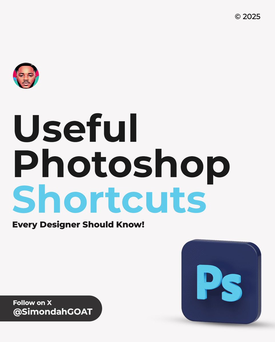 SimondahGOAT's tweet image. I compiled a list of shortcuts 💻 every new designer that uses photoshop 🎨 should know to make your work faster and easier
What’s your favorite Photoshop shortcut ? Reply below
#graphic #GraphicDesign #graphicdesigner #photoshop #photoshoptips #photoshopshortcuts