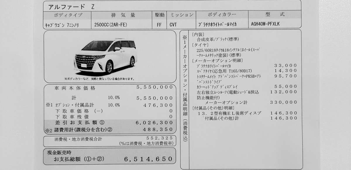 nauchan___'s tweet photo. 40アルファードZはこんな仕様でどお？
ユニバーサルステップいらない🙅‍♀️
コーティングいらない
フロアマットは社外 https://t.co/qbqIaZ399l