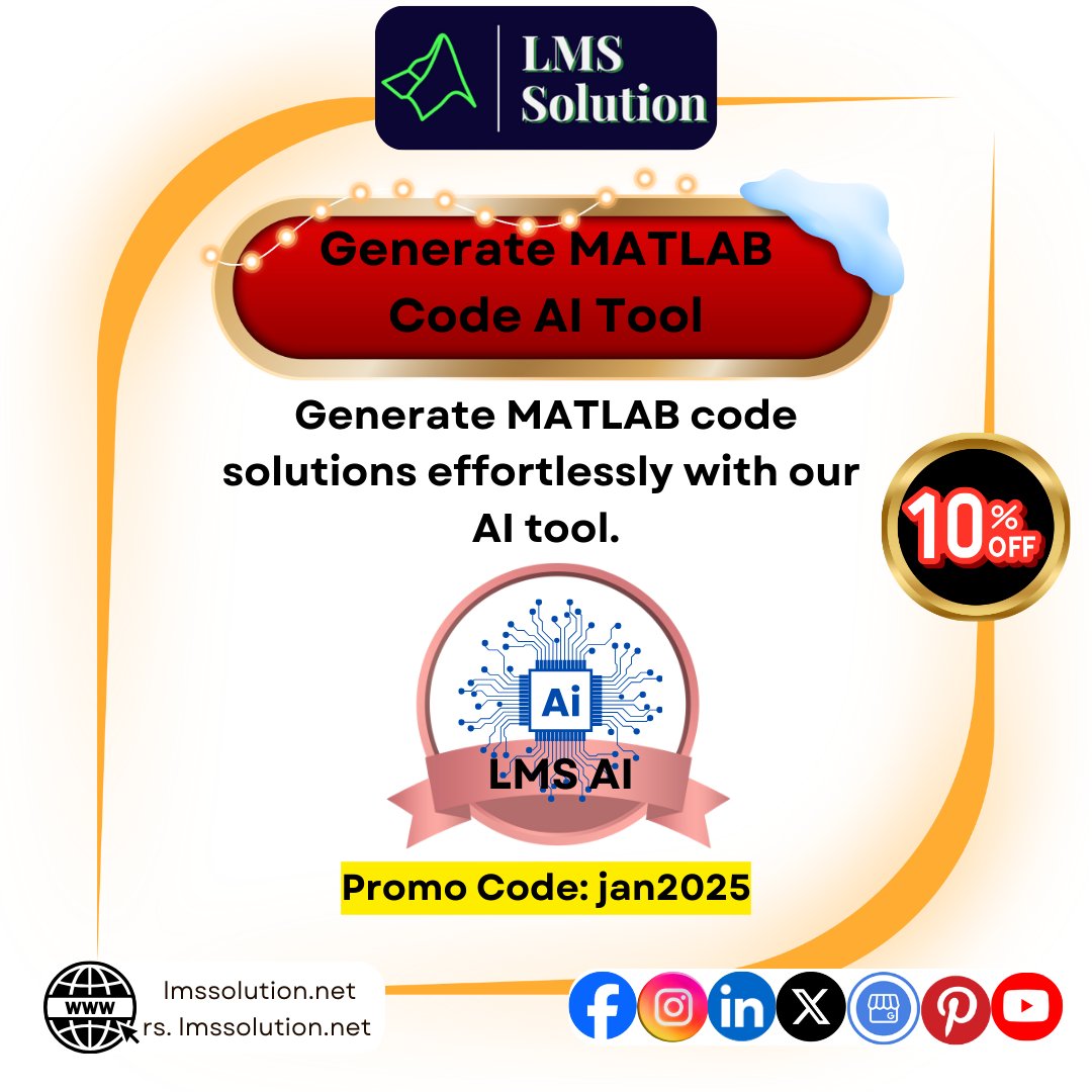 Lms_Solution's tweet image. Effortless MATLAB Solutions: AI Code Generator Tool
lmssolution.net/matlabcode
#MATLAB #CodeGenerator #AITool #Efficiency #Technology #Programming #Automation #Productivity #Innovation #Solutions #Engineering #SoftwareDevelopment #Algorithm #Coding