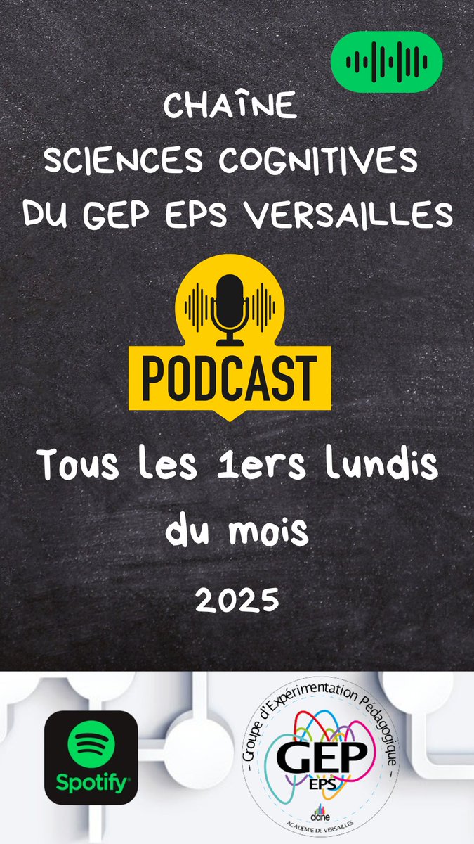 GEP_EPS's tweet image. En 2025, le GEP EPS se lance dans la diffusion de Podcasts.
Nous illustrerons l’impact des sciences cognitives sur l’apprentissage en lien avec nos expérimentations sur le numérique.
A retrouver sur le site académique et sur Spotify.
open.spotify.com/show/0lx7yZuHs…