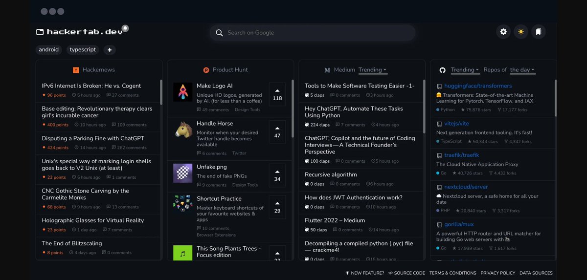 madzadev's tweet photo. 8. Hackertab - Stay updated in a single tab

Hackertab curates the latest tech and developer news directly in your browser’s new tab.

It keeps developers informed about new trends, tools, and articles from the leading tech platforms in a single space, saving time spent browsing multiple sources.

🌍 Website link: https://t.co/jCVUASX3LQ