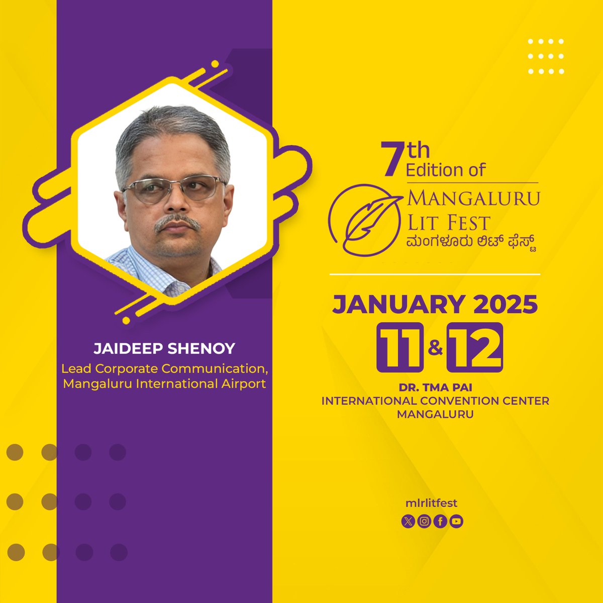 mlrlitfest's tweet photo. Jaideep Shenoy, Lead Corporate Communication at Mangaluru International Airport and Former Assistant Editor at The Times of India Mangaluru Bureau, to moderate thought-provoking sessions at #MLrLitfest 7th Edition
@jaideepshenoy https://t.co/shyc9ECnKh