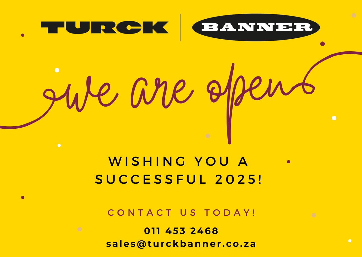 turckbannerSA's tweet image. Happy New Year from all of us at Turck Banner SA!
Wishing you a fantastic 2025 filled with groundbreaking ideas, seamless collaborations, and inspiring achievements! 

#TurckBanner #Turck #BannerEngineering #NewYear