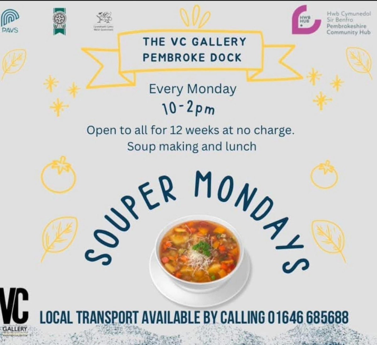 Carers Support West Wales (@carerssupportww) on Twitter photo To kick off the New Year <a href="/TheVCGallery/">The VC Gallery - Haverfordwest & Pembroke Dock</a> are offering Souper Mondays, starting today, and Wellbeing Wednesdays!
To find out more please call 01646 685688
Everyone welcome, veterans and community members alike. To kick off the New Year <a href="/TheVCGallery/">The VC Gallery - Haverfordwest & Pembroke Dock</a> are offering Souper Mondays, starting today, and Wellbeing Wednesdays!
To find out more please call 01646 685688
Everyone welcome, veterans and community members alike.