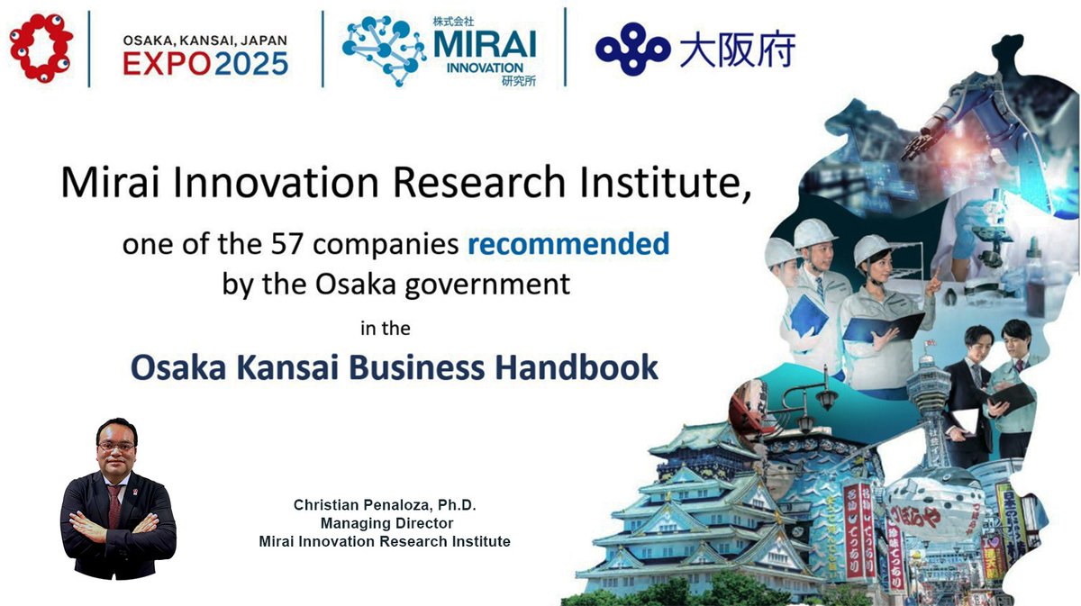 Comenzamos el 2025 con emocionantes noticias!
<a href="/miraiinnovation/">Mirai Innovation</a>  ha sido orgullosamente reconocido como una de las 57 empresas recomendadas en el Osaka Kansai Business Handbook por el gobierno de Osaka por impulsar la innovación y contribuir al desarrollo de la región.